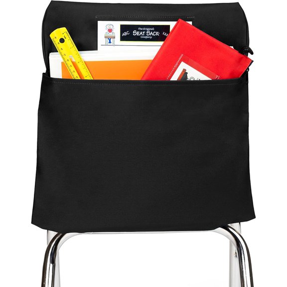 Seat Sack Student Chair Storage Pocket - 19", Single Pocket, Classroom Organizer for Student Desks, Durable Over-the-Chair Storage, Black, 10-Pack