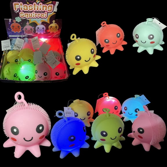 (12 Pack) Light Up Octopus Squishies Fidget Toys Stress Balls Bulk, Anxiety Relief, Squishy Animals, Classroom Prizes Elementary, Therapy, Pinata Toys, Vending Machine Toys