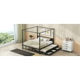 thumbnail image 4 of Kacho Queen Size Canopy Bed with Twin Size Trundle and 3 Storage Drawers, Metal Queen Platform Bed with Headboard and Slat Support for Teens, Adults, No Box Spring Needed, Black, 4 of 6