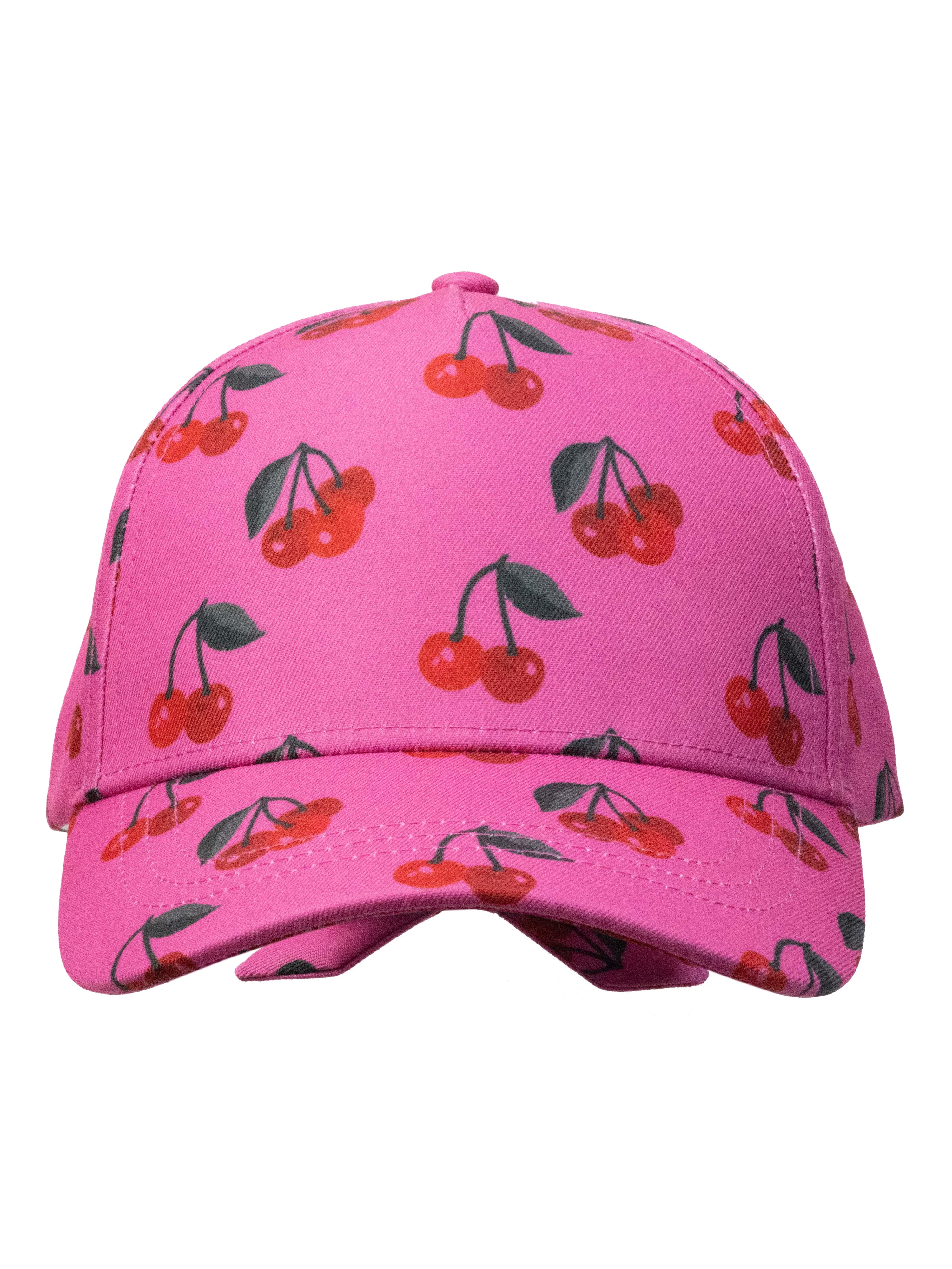 Wonder Nation Girls Baseball Hat, Pink Cherry Print Tie Back