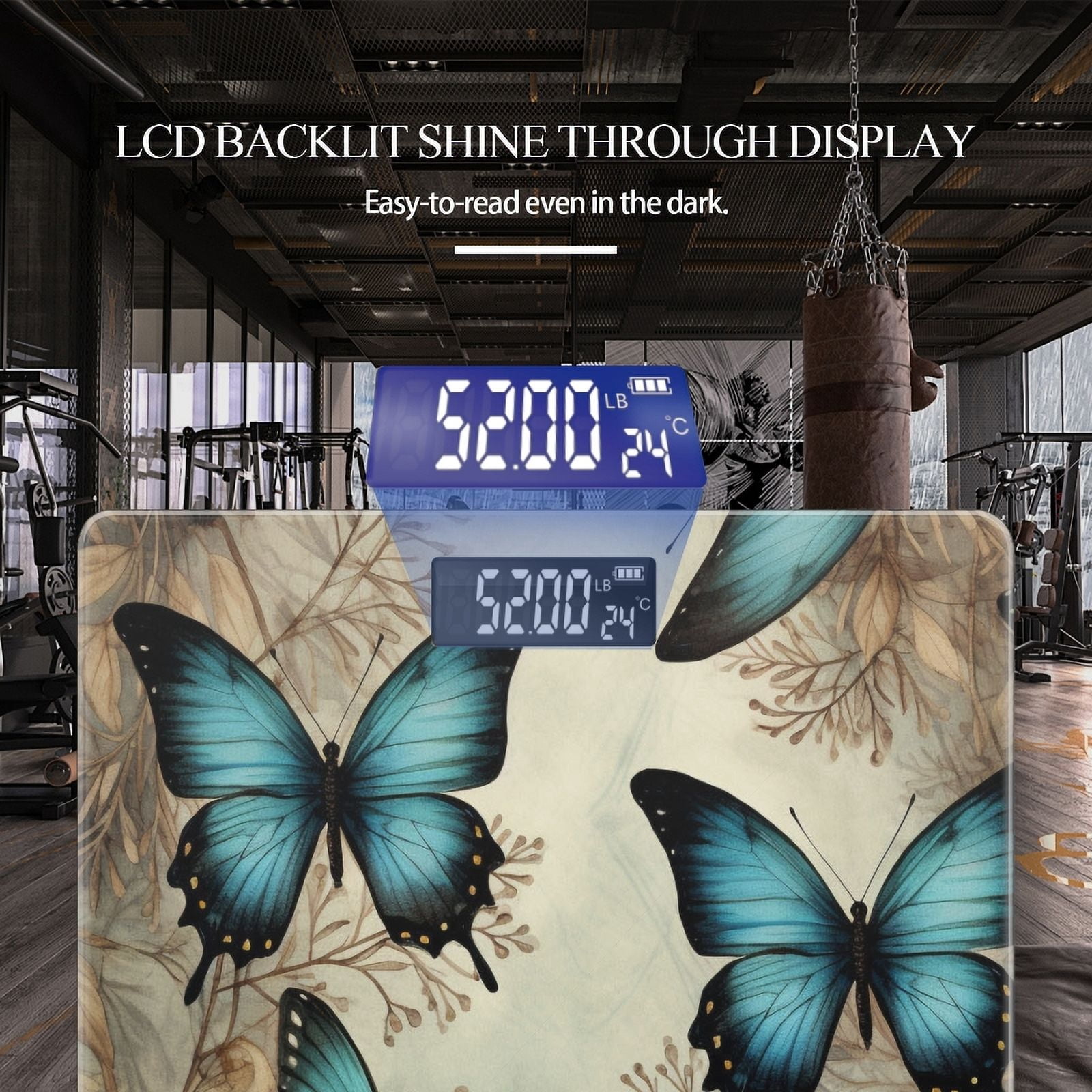 Bathroom Scale, Highly Accurate Digital Body Scale,Precisely Measures Weight up to 400 lbs-Beautiful Blue Butterflies Flying In The Forest