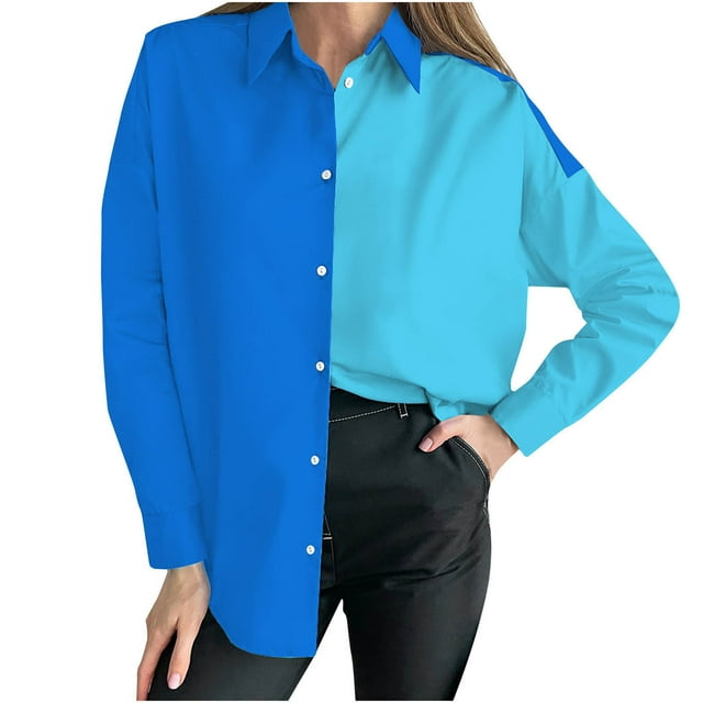 Camisas Para Mujer, Camisetas de Gran Tamaño, Manga Larga, Cuello Vuelto A La Moda, Camiseta Informal A Juego de Colores, Camisetas Odeerbi ODB134358