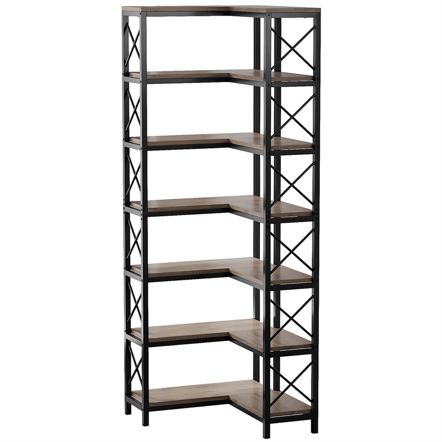 Demi Bonn 7 Tier Corner Bookshelf, Bookshelves, Open Etagere Bookcase Shelf Storage Organizer, Storage Shelving Unit for Bedroom, Living Room and Home Office, Gray