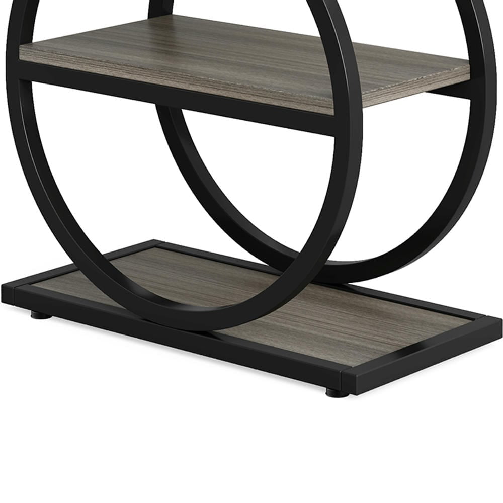 Barara King Console Table, Entryway Table, Console Sofa Table, Display Shelf,3-Tier End Table, Industrial Sofa Side Table with Round Metal Frame, Gray