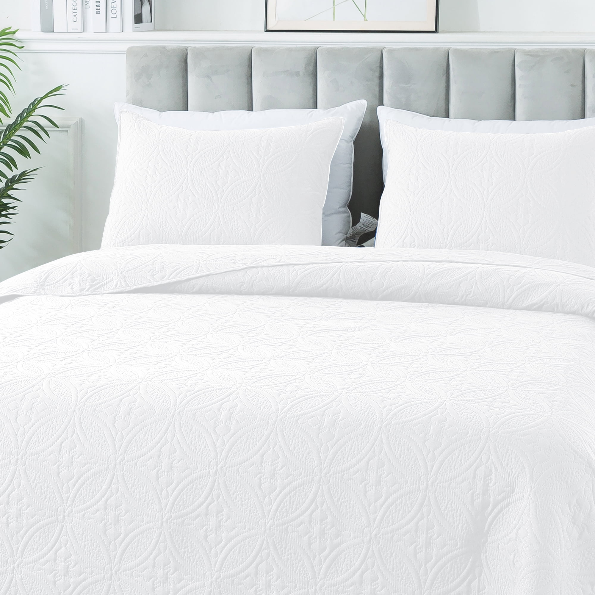 Quilt Set Queen Size - Lightweight Quilts Summer Bedspreads for All Season 3 Piece (1 Quilt, 2 Pillow Shams) - White