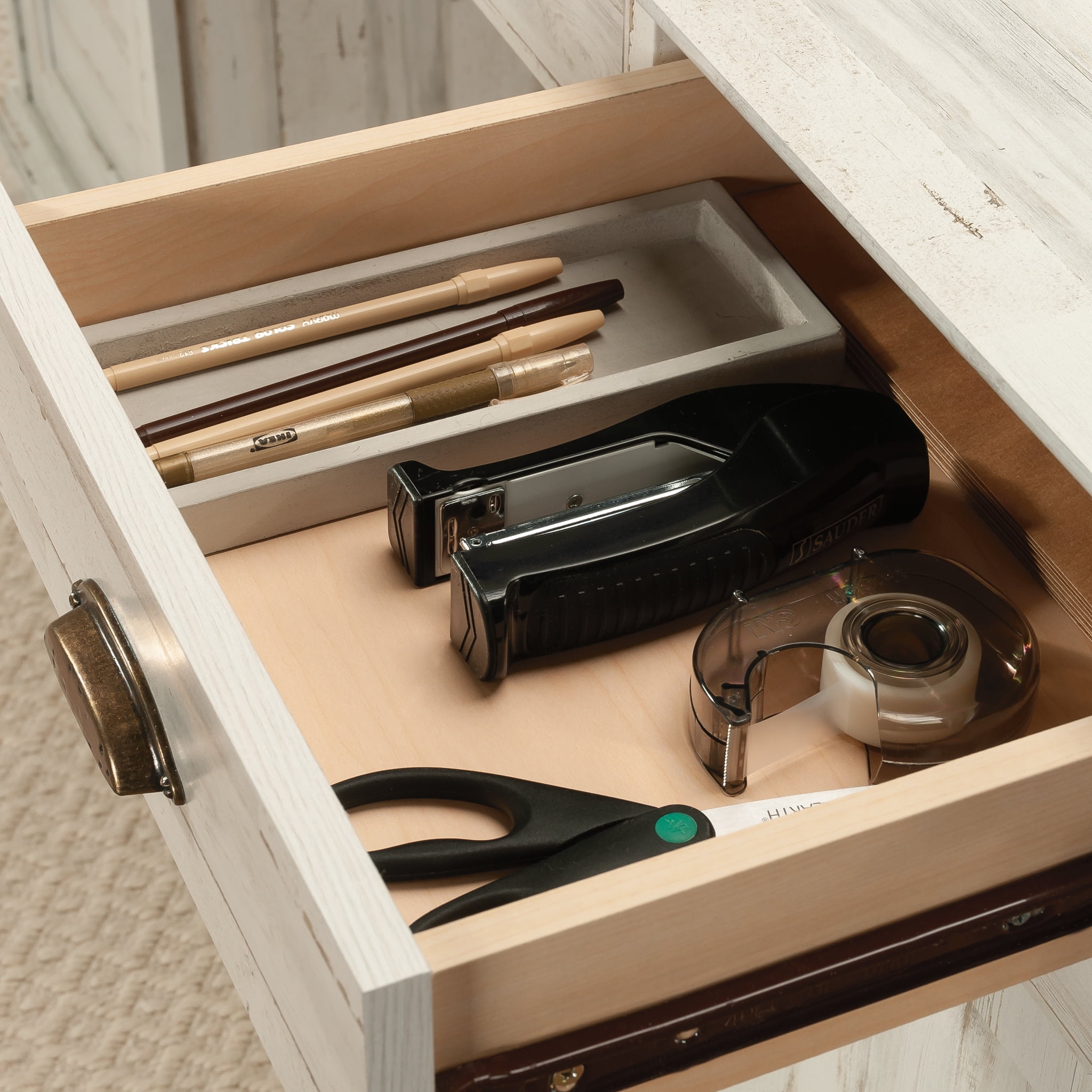Sauder Barrister Lane Executive Desk, White Plank Finish