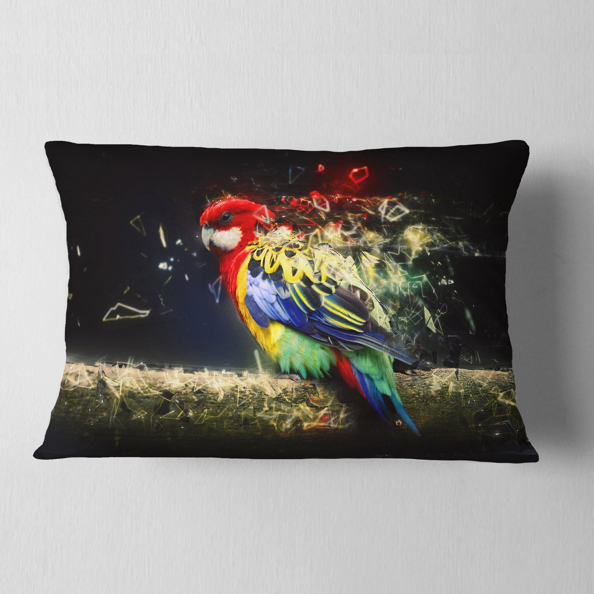 Designart Colorful Parrot on Branch - Animal Throw Pillow - 12x20