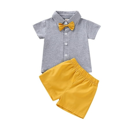 

Rovga Boys 2 Piece Outfit Short Sleeve Solid T Shirt Tops Shorts Child Kids Gentleman Outfits Boy Outfits