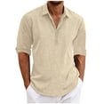 thumbnail image 3 of UVEASISHA Cotton Linen Polos Shirt for Men Long Sleeve Breathable Comfy Beach Poloss Solid Casual Golf Shirts Beige XL, 3 of 7