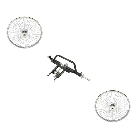 Black Trike Conversion Kit for 24 inch Bicycle. Comes with Two Chrome 24 inch Hollow-Hub Steel Wheel 72 Spoke. Tricycle, Trike, three-wheel bike conversion kit