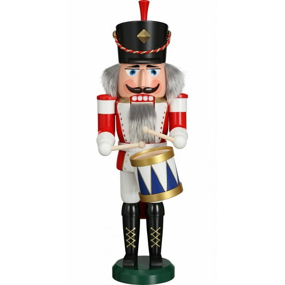 German nutcracker drummer red, height 39 cm / 15 inch, original Erzgebirge by Seiffener Volkskunst