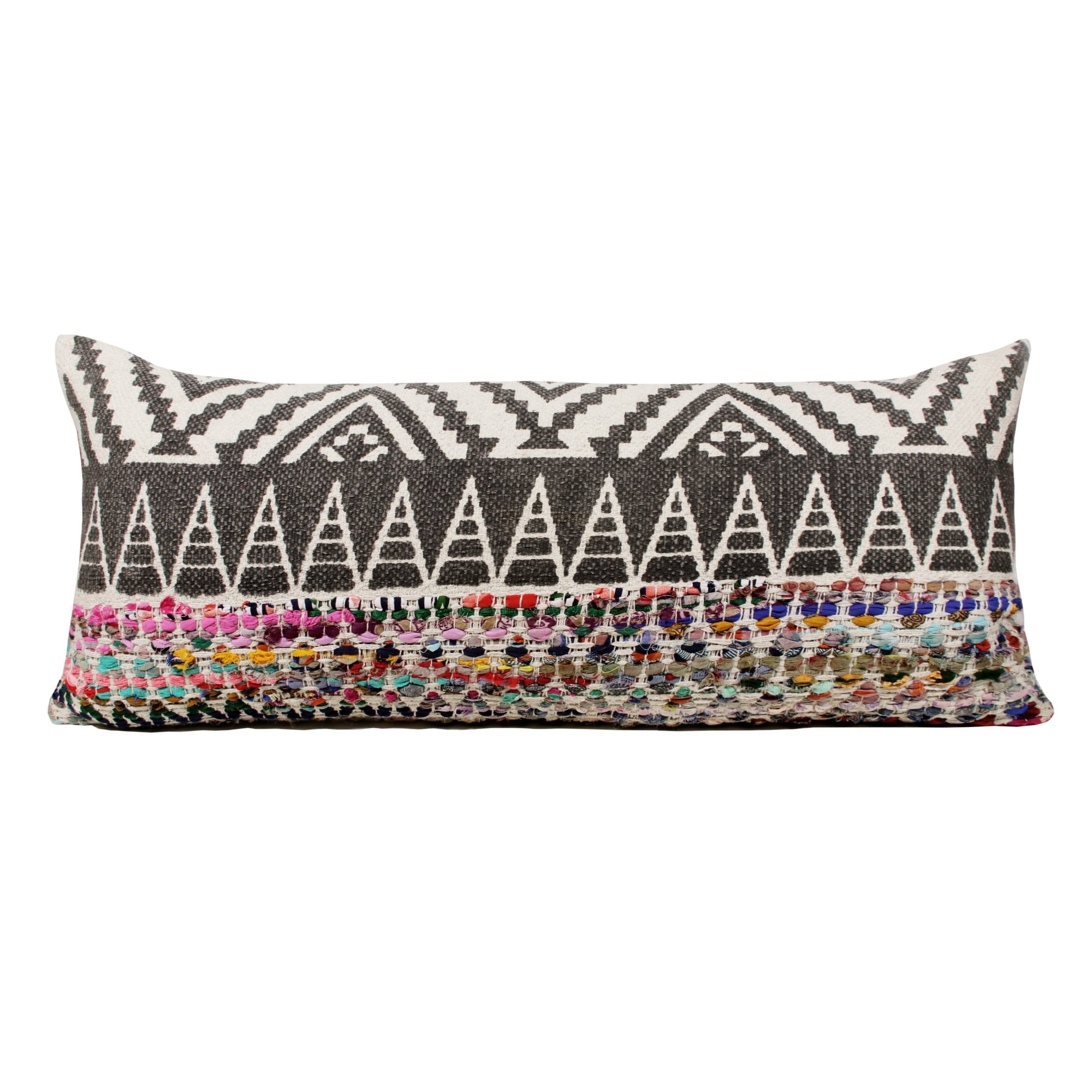Laddha Home Designs Handwoven Braided Chevron Lumbar Pillow Cover - 36" - Multicolored