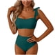 thumbnail image 2 of Trajes de baño para mujer, traje de baño de bikini de tirantes sin espalda de color liso para mujer, conjunto de bikini con bloques de color y hombros descubiertos, trajes de baño para mujer, trajes d, 2 of 5