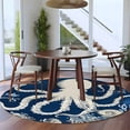 thumbnail image 3 of Round Rugs 5Ft, Beige Octopus Coastal Round Area Rug Washable Indoor Throw Carpet, Navy Blue Nautical Ocean Coral Soft Non Slip Circle Rug for Cabinet Bathroom Home Decor Aesthetic, 3 of 8