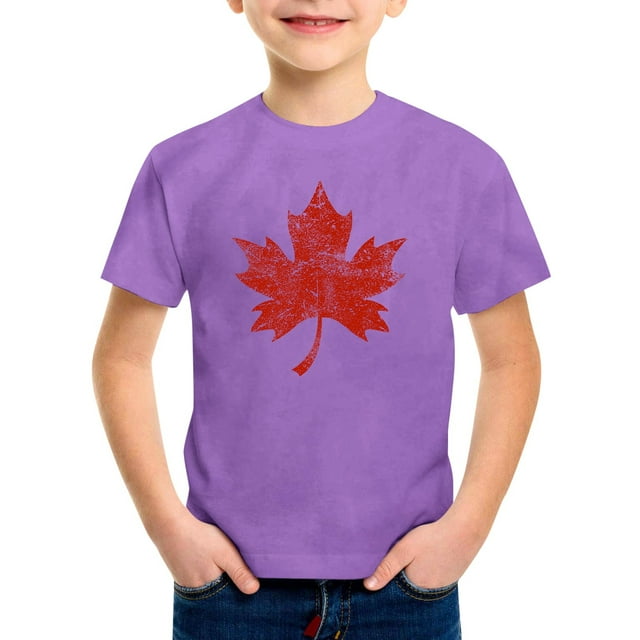 PMVFHDE Hauts pour Garçons pour Usage Quotidien Décontracté pour l'École et les Activités Extérieures, T-Shirt à Manches Courtes Col Rond Imprimé Feuille d'Érable pour la Fête du Canada