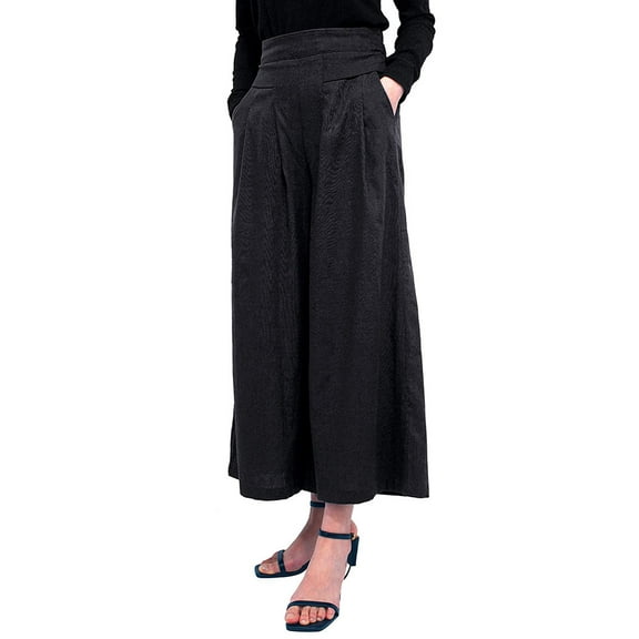 Yoolin Womens Causal Cotton Linen Pants Wide Leg High Waist Capri Trousers with Pocket for Summer Ladies Elastic Casual Pants