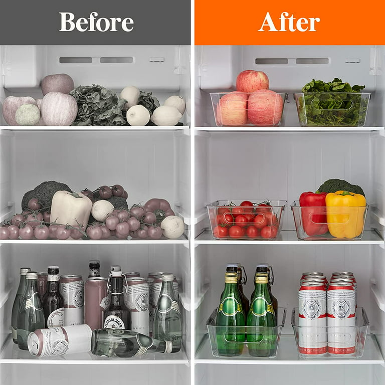 HOOJO Refrigerator Organizer Bins - 8pcs Clear Plastic Bins For Fridge,  Freezer, Kitchen Cabinet, Pantry Organization and Storage, BPA Free Fridge  Organizer, 12.5 Long