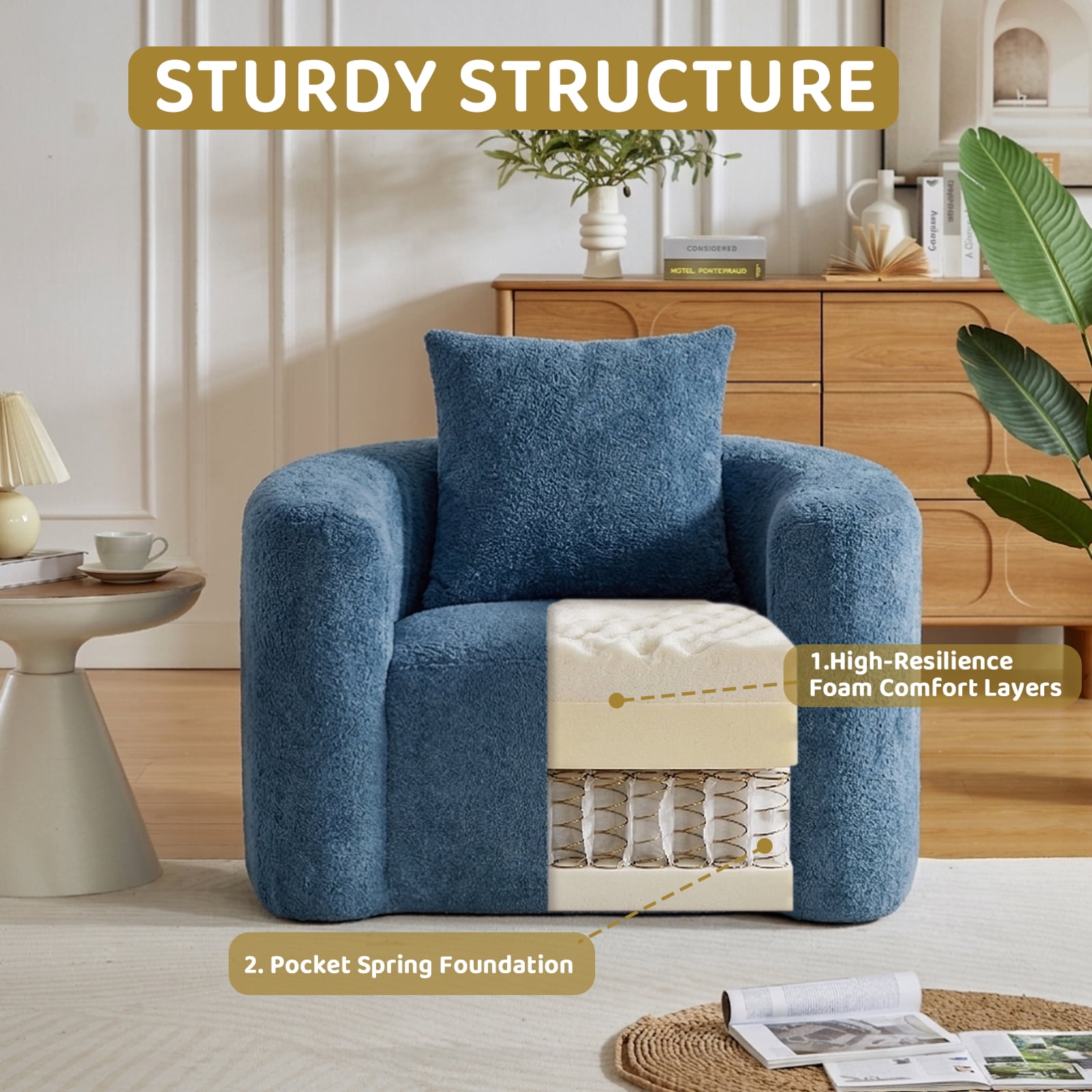 42"W Accent Chair No Assembly Reading Chair for Bedroom,Livingroom