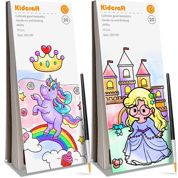 Livres de Coloriage à l'Eau pour Enfants - 2 Pochettes Kit de Peinture Aquarelle Sans Désordre Ensemble de Peinture Aquarelle Arts et Artisanat Cadeau pour Filles 4 5 6 7 8+ Jouet d'Activité de Voyage