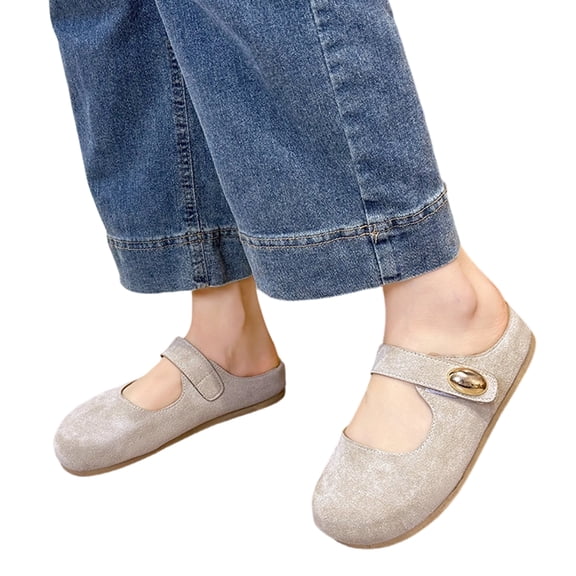 Norvail Womens Mary Jane Mules Round Toe Cutout Slip-On Flats with Buckle Strap And Rubber Sole Clogs Comfortable Slip on Sandals for Women