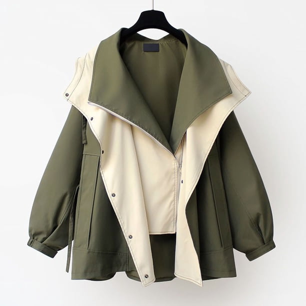 Ailaofu Womens Cropped Jacket Contrast Collar Utility Coat Cargo Jacket Barn Jacket Outwear