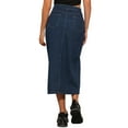 thumbnail image 3 of Falda de mezclilla larga con cremallera frontal y abertura para mujer INSPIRE CHIC con bolsillos M azul profundo, 3 of 5