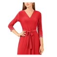 thumbnail image 3 of MSK PETITES Womens Red Stretch Embellished Belted 3/4 Sleeve V Neck Midi Party Fit + Flare Dress Petites PXL, 3 of 3