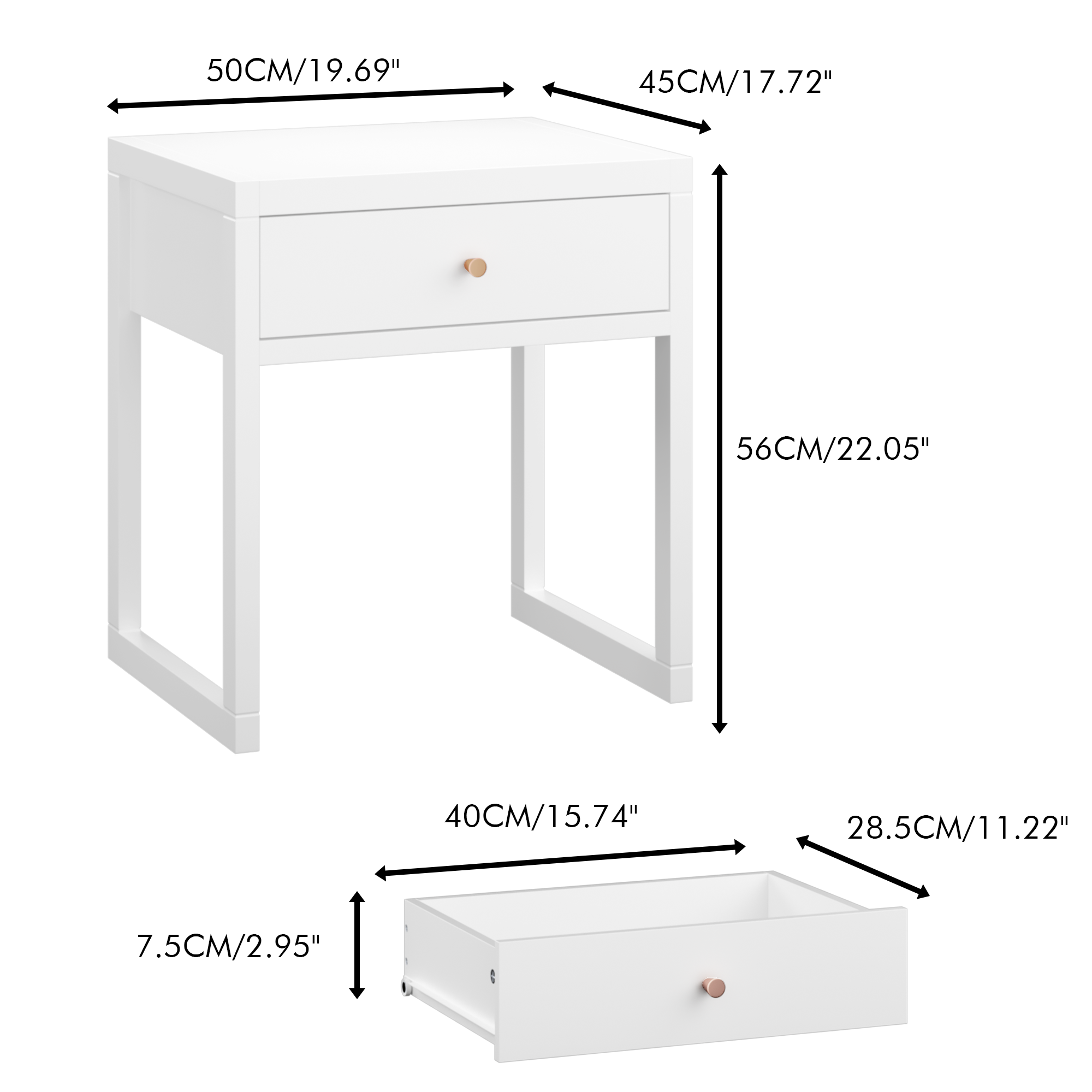 White Nightstand with Drawer,End Table,Bedside Table with Wood Handle for Small Spaces,Bedroom,Apartmen