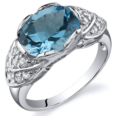 Peora 2.75 Ct Swiss Blue Topaz Engagement Ring in Rhodium-Plated Sterling Silver