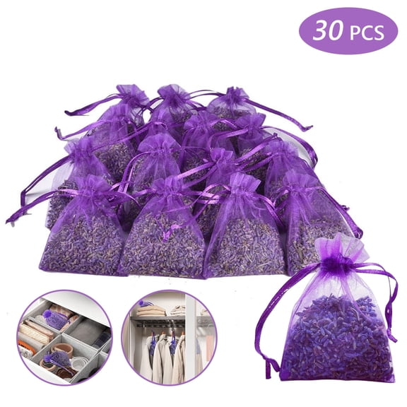 Semfri 30 Pack Lavender Scented Sachet Home Fragrance Sachets Dried Lavender Flowers Potpourri Bags for Wardrobes Drawers Closets