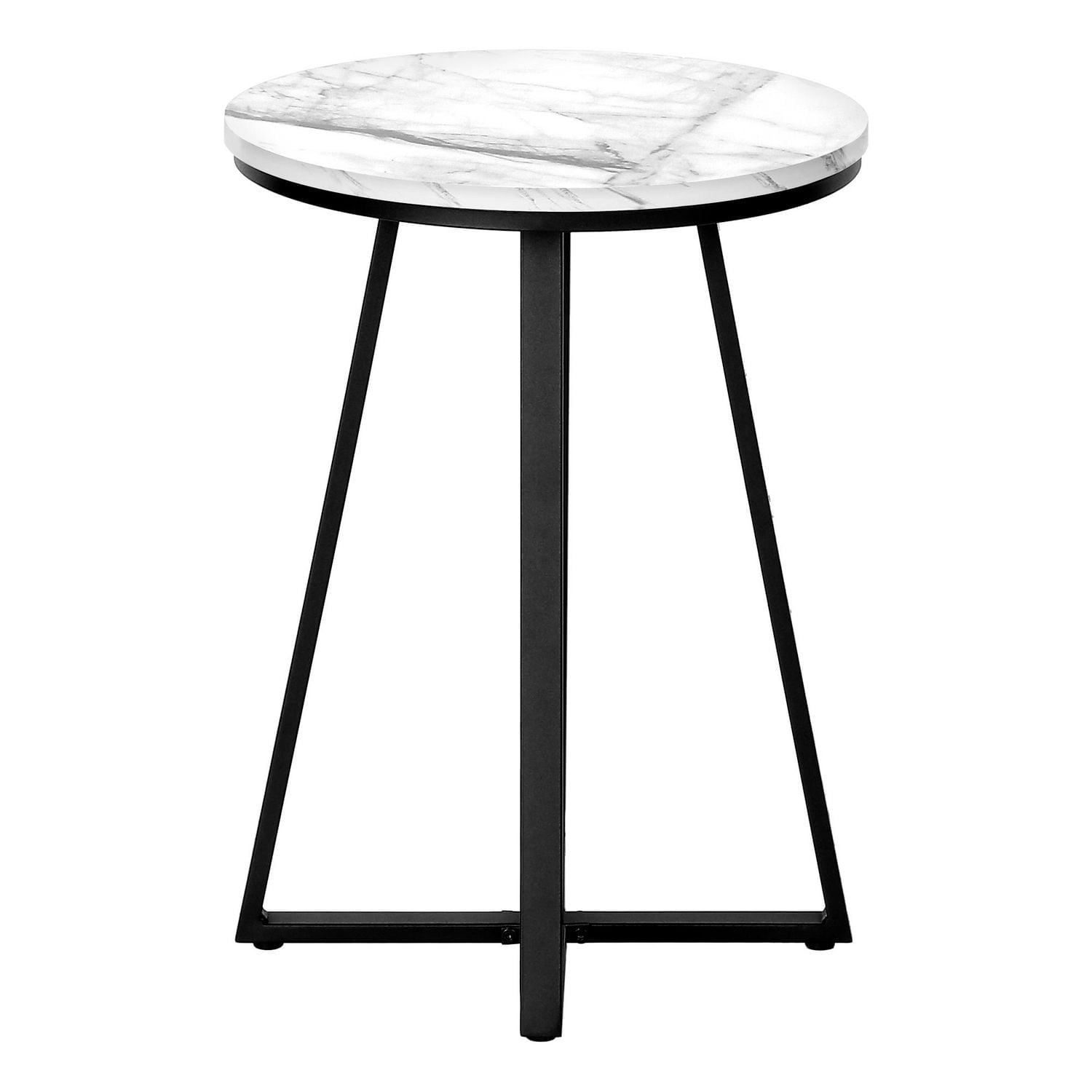 Monarch Specialties Accent Table, Side, Round, End, Nightstand, Lamp, Living Room, Bedroom, White Marble Look Laminate, Black Metal, Contemporary, Modern