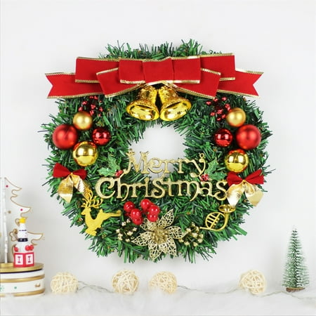 Oefntac Christmas Tree Garland Christmas Wreath Bells Deer Flowers Gift Card Multicolor ABS 12 Inch Faux Festive Door Wall Home Decoration
