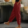 thumbnail image 2 of FUNUONY Womens Wide Leg Barrel Pants Elastic High Waisted Trousers Loose Casual Palazzo Pants with Pockets Cropped Relax Fit Trouser Ankle Pants Cotton Linen Solid Color Daily Pants Wine L, 2 of 9