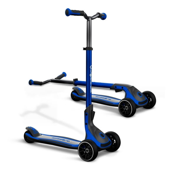 Globber Ultimum Scooter | 3-Wheel Kick Scooter for Adults & Kids 5+ | Foldable Kick Scooter with Safe, Non-Slip Deck & Premium Brakes (Navy Blue)