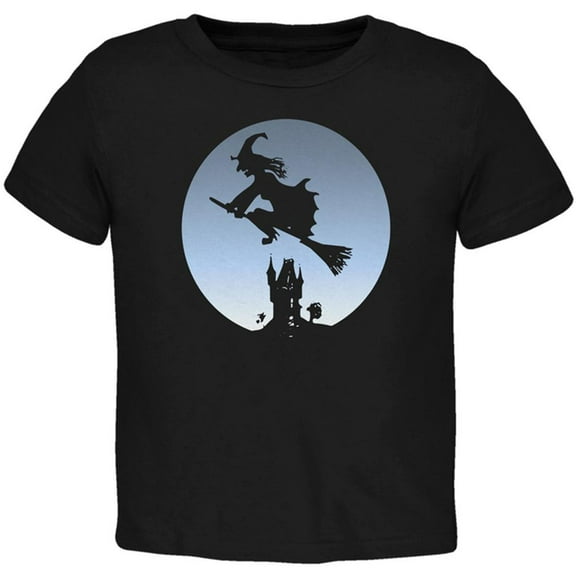Halloween Witch Riding Broomstick Full Moon Toddler T Shirt Black 4T