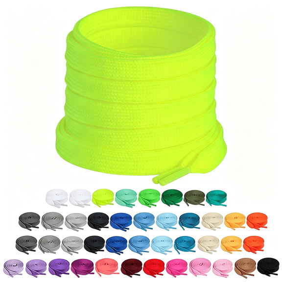 BZCOE 2 Pairs 2/5" Flat Shoe Laces for Sneakers 31 Colors Shoelaces in 27"-72" Yellow Shoe Laces