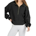 thumbnail image 4 of QAFOPEH Women Half Zip Up Long Sleeve Solid Color Cropped Sweatshirt, 4 of 5