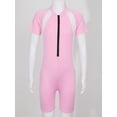 thumbnail image 3 of RUNQHUI Kids Girls One Piece Short Sleeve Wetsuit Swimwear Shorty Aerobics Swimming Rash Guard Diving Pink 12, 3 of 7
