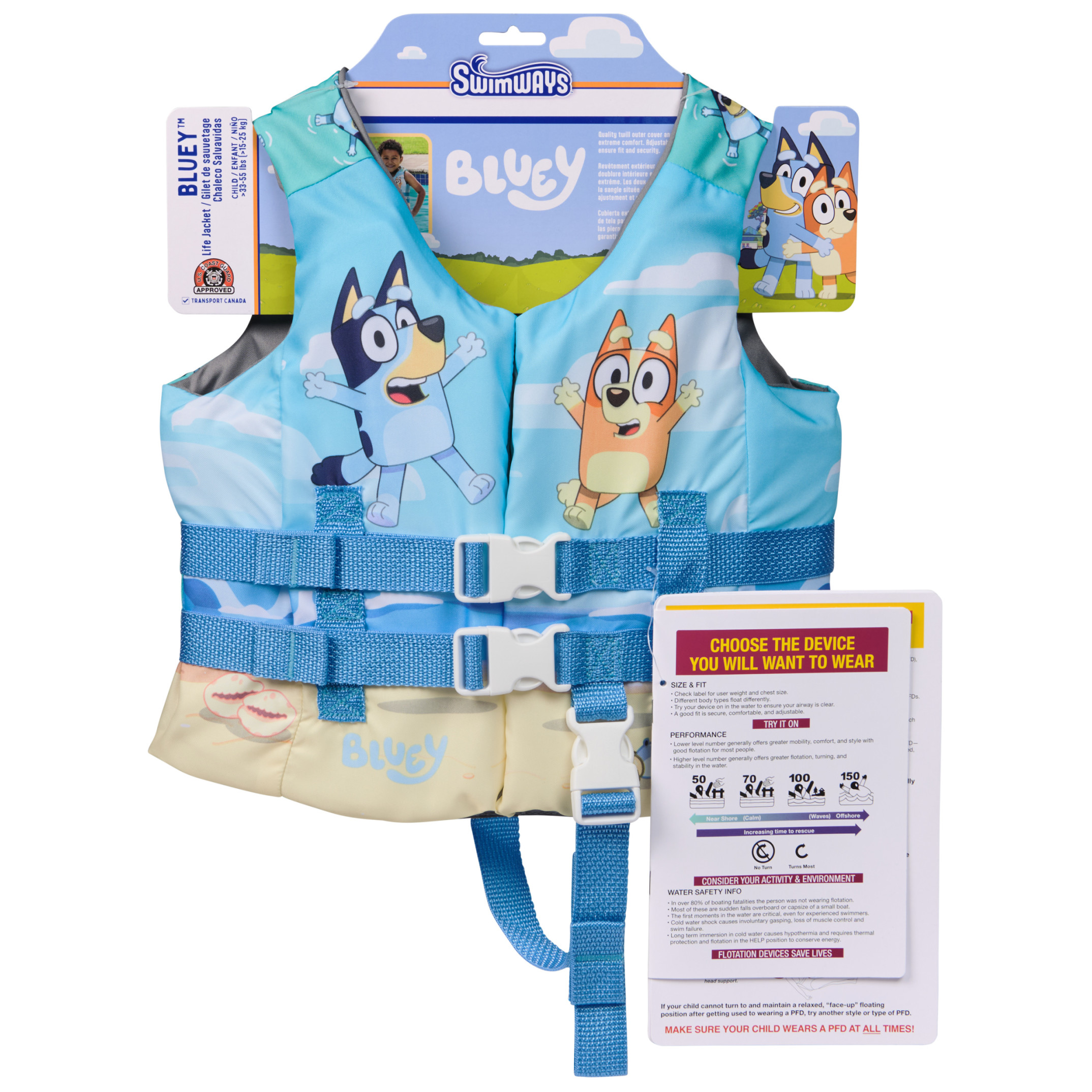 SwimWays Bluey Life Jacket (Unisex), for Kids 33-55lbs