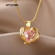 thumbnail image 2 of Collar de corazón de cristal rosa para mujer, collares de corazón de amor de acero inoxidable, cadena de boda estética, collar de regalo de joyería, 2 of 4