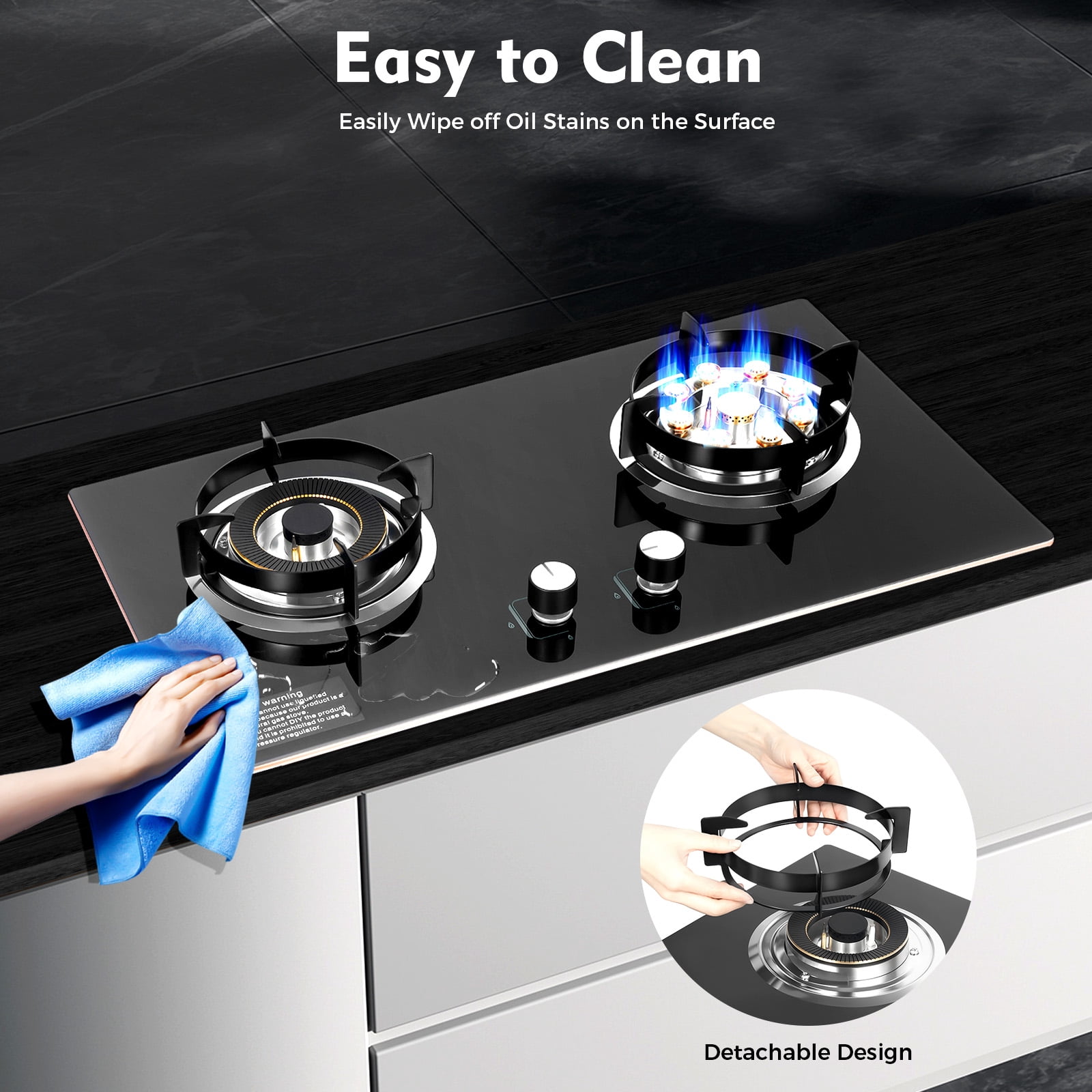 73*41*17cm 2 Grade Black Kitchen Natural Gas Cooker Countertop/Embedded Gas Cooktop Stove Top