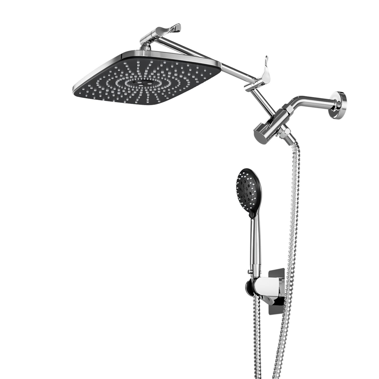Ophanie 12 Inch Coverage High Pressure Rain Shower Head Combo with Adjustable Extension Arm, Wide Rainfall & 5 Modes Handheld Showerhead, Dual Anti-Clog Nozzles for Ultimate Experience, Silver Chrome