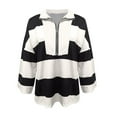 thumbnail image 4 of Utoimkio Women's Oversized Striped Shirt Half Zip Loose Fit Sweatshirt for Women Color Block V Neck Blouse Tops Casual Long Sleeve Pullover, 4 of 6