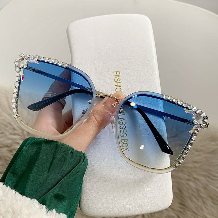 Ycnychchy 2023 New Rhinestone GM Sunglasses for Female Ins with Large Face Slim Appearance UV Protection for Drivers Driving Sunglasses, Adult Unisex