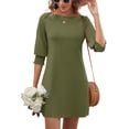 thumbnail image 1 of Vestido LUYAA, manga 3/4, cuello redondo, holgado, verde oliva, 1 of 6