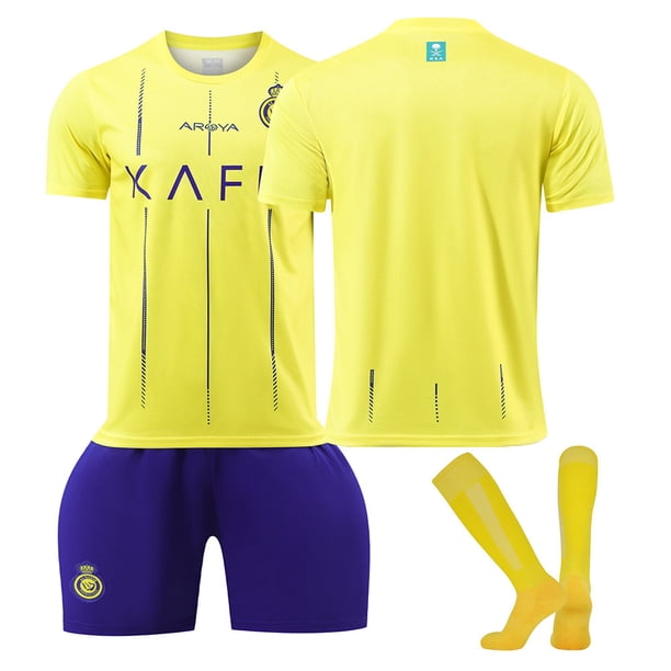 Riyadh Victory Traje de fútbol Adulto Niños Hombres Fitness al aire libre Deportes Ronaldo Jersey Secado rápido Mujeres2324 Riyadh Victory Home No. (Calcetines)