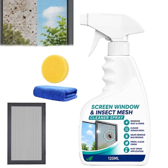Window Screen & Mesh Cleaner Spray,No‑Rinse Window Screen Cleaner Kit | Door Window Screen Net Mesh Cleaner with Cleaning Cloth,Grime & Sticky Residues for Window Mesh Screens(1PC)