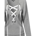 thumbnail image 4 of FashionOutfit Women's Casual Solid Long Dolman Sleeve Deep Plunge Lace up Neck Top, 4 of 4