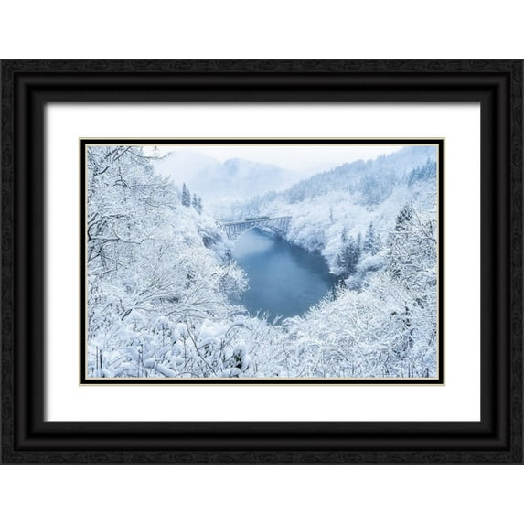 SAOWANEE, SUNTARARAK 24x17 Black Ornate Wood Framed with Double Matting Museum Art Print Titled - Dreamy Winter Train