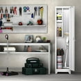 thumbnail image 4 of Broom Closet Storage Cabinet,65" H Metal Cleaning Tool Cabinets with Hooks and Hanging Rods,Slim Utility Closet Cabinet for Garage,Utility Room,Gym,Mops,Kitchen,White, 4 of 15